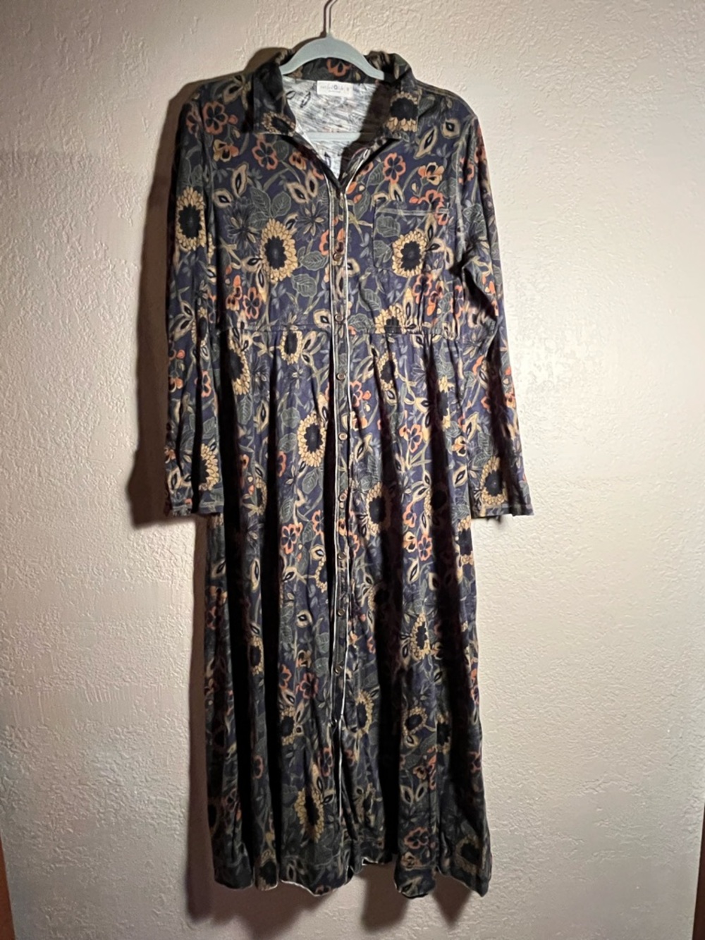 NATURAL LIFE Christa Knit Maxi Dress Navy Tan Dahlias  100% Cotton - Picture 5 of 12